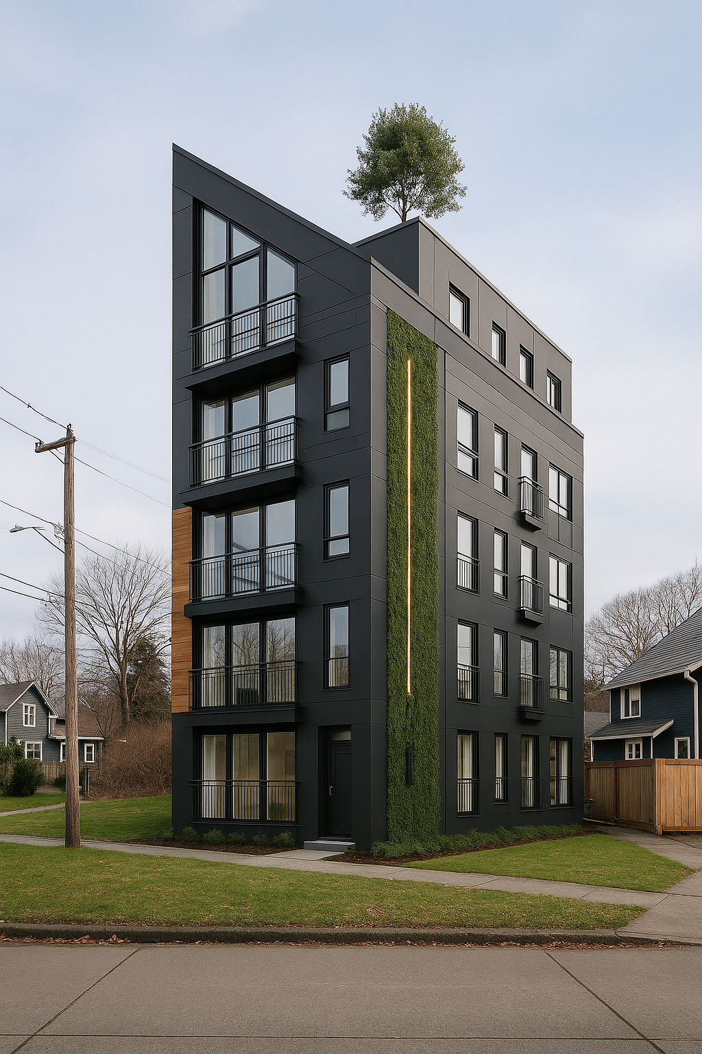 Tacoma UR-3 TOD 4-plex concept — 4 units within ≤45′ envelope, rent strategy